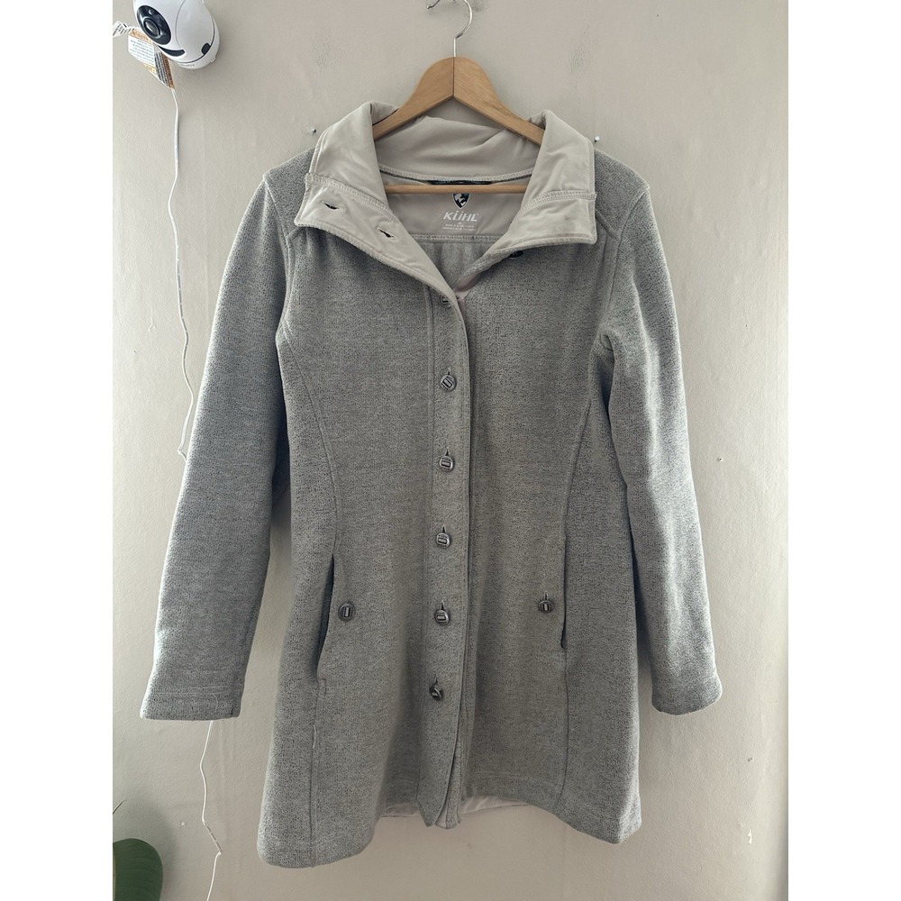 Kuhl Womens Savina Alfpaca Fleece Peacoat Sz M Oatmeal Beige Button Full Length